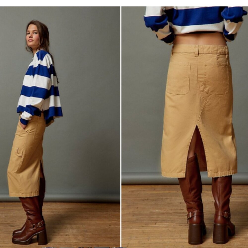 BDG Urban Outfitters Sand Canvas Midi Skirt